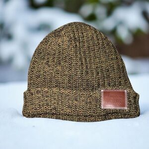 Love Your Melon Roll Cuff Knit Logo Winter Beanie  Golds/Browns/Black